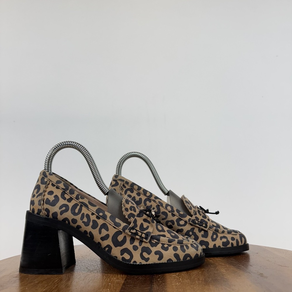 Womens Kate Spade Hattieβ Brown Leopard Print Leather Bow Pump Loafers Size 5 B